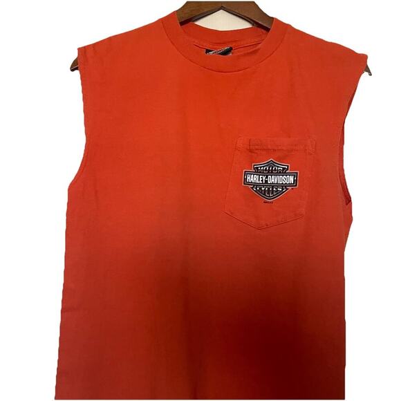 Harley-Davidson Eagle Graphic Tank Top Orange Las Vegas Motorcycle - Picture 3 of 5